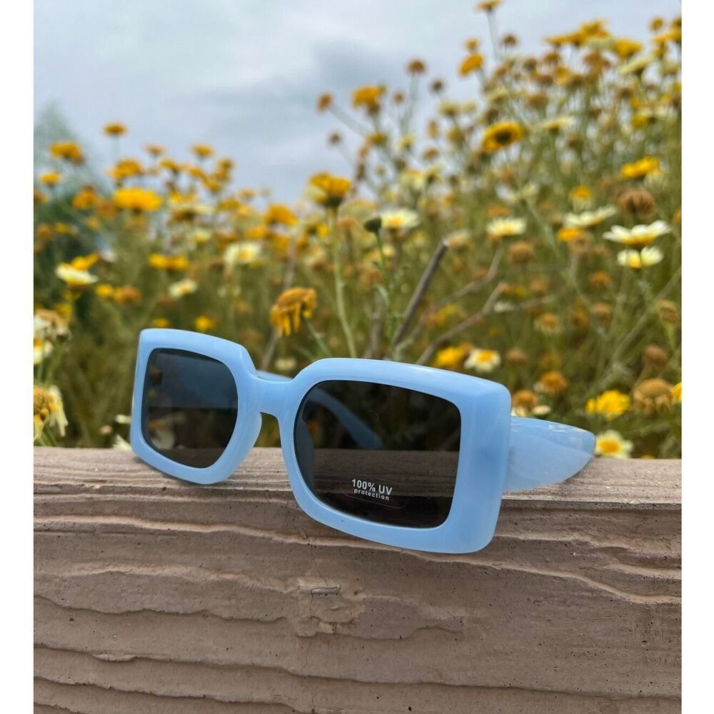 Sunglasses  Blue color smooth plain square light tint edc baddie  cottagecore - Picture 13 of 14